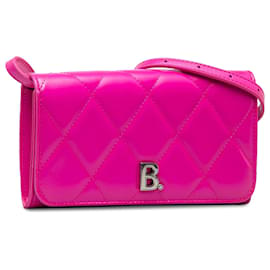 Balenciaga-Balenciaga Pink Quilted Touch B Crossbody Bag-Pink