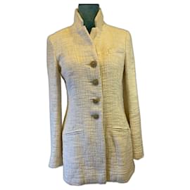 Chanel-Blazer de tweed de algodão marfim e cru da passarela Chanel 12A Paris-Bombay, jaqueta longa FR 38.-Bege