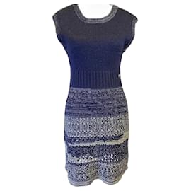 Chanel-Vestido sin mangas de ganchillo en azul marino de Chanel talla FR 36.-Multicolor,Azul marino