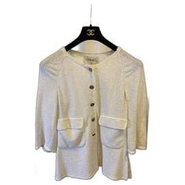 Chanel-Chanel 18C Paris-Greece Terry Cotton Scoop Neck Sweater Cardigan FR 40-White