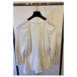 Chanel-Chanel 18C Paris-Greece Terry Cotton Scoop Neck Sweater Cardigan FR 40-White