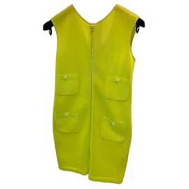 Chanel-Chanel 2017 Lemon Lime Green Knit Zip Detail Sheath Dress FR 38-Green,Yellow