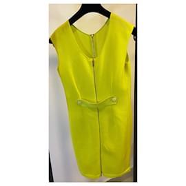 Chanel-Chanel 2017 Lemon Lime Green Knit Zip Detail Sheath Dress FR 38-Green,Yellow