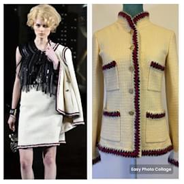 Chanel-Chanel 10A Giacca in lana con bordo intrecciato color avorio dalla sfilata Parigi-Shanghai FR 38-Rosso,Blu,Beige