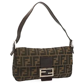 Fendi-FENDI Zucca Borsa a tracolla Mamma Baguette in tela Nero Marrone Aut 68148-Marrone,Nero