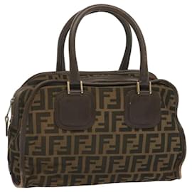 Fendi-FENDI Borsa A Mano Zucca Canvas Nero Marrone Auth 68378-Marrone,Nero