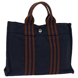 Hermès-HERMES Fourre ToutPM Handtasche Canvas Navy Brown Auth bs12475-Braun,Marineblau