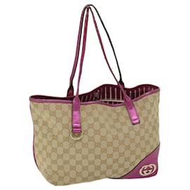 Gucci-GUCCI GG Lona Tote Bag Bege 169946 Autenticação12516-Bege