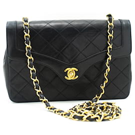 Chanel-CHANEL Petit sac à bandoulière avec chaîne à rabat unique Cuir d'agneau matelassé noir-Noir