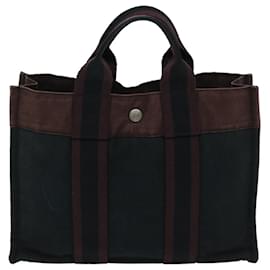 Hermès-HERMES cabas PM Tote Bag Toile Noir Vin Rouge Auth 68293-Noir,Autre