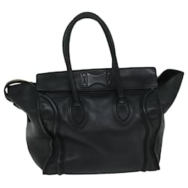 Céline-CELINE Luggage Phantom Tote Bag Leather Black Auth hk1138-Black