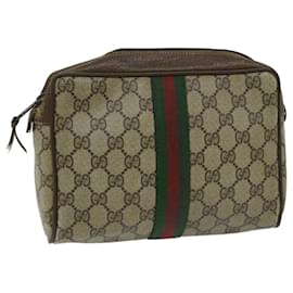 Gucci-GUCCI Pochette Linea GG Supreme Web Sherry PVC Beige 156 01 012 Aut516-Beige