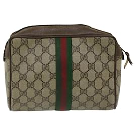 Gucci-GUCCI GG Supreme Web Sherry Line Clutch Bag PVC Beige 156 01 012 Auth yb516-Beige