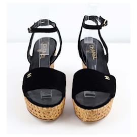 Chanel-sandálias de veludo-Preto
