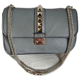 Valentino Garavani Glam Look Grey Leather Handbag Grey