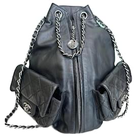 Chanel Black Leather Backpack Black