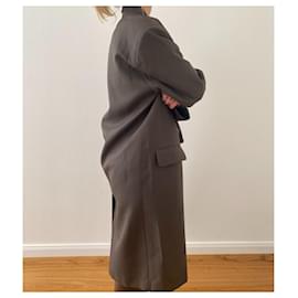 Lemaire-LEMAIRE Dark Brown Oversized Coat Shoulder Padded-Dark brown