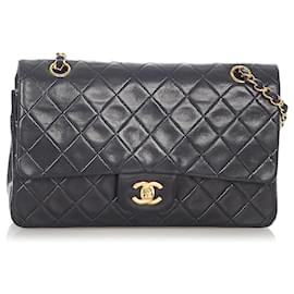 Chanel-Black Chanel Small Classic Lambskin Leather lined Flap Bag-Black
