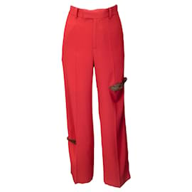 Autre Marque-Undercover by Jun Takahashi Red / Tan Lace Trimmed Crepe Trousers-Red