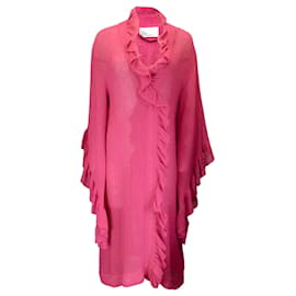 Autre Marque-Lisa Marie Fernandez Vestido midi de linho rosa fúcsia com babados-Rosa