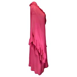 Autre Marque-Lisa Marie Fernandez Vestido midi de lino con volantes en rosa fucsia-Rosa