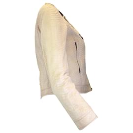Autre Marque-Miu Miu Ivory Python Skin Leather Moto Zip Jacket-Cream
