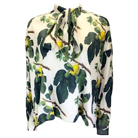 Autre Marque-Libertine Ivory / Green Figgy Pudding Tie-Neck Silk Blouse-Multiple colors