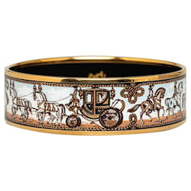 Hermès-Bracelet large en émail Hermes Horse Carriage blanc 65 Bracelet de déguisement-Blanc