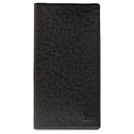 Louis Vuitton-Black Louis Vuitton Taiga Portefeuille Brazza Bi-fold Long Wallet-Black
