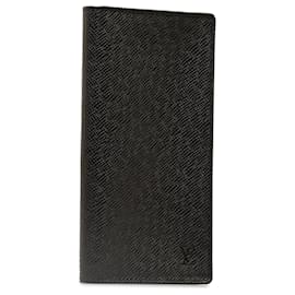 Louis Vuitton-Cartera larga plegable negra Louis Vuitton Taiga Portefeuille Brazza-Negro