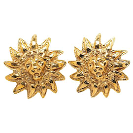 Chanel-Gold Chanel Lion Motiff Clip On Earrings-Golden