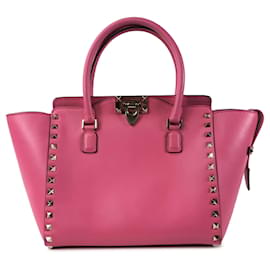 Valentino-Pink Valentino Rockstud Leather Satchel-Pink