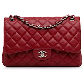 Chanel-Red Chanel Jumbo Classic Caviar Double Flap Shoulder Bag-Red