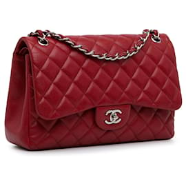 Chanel-Bolso de hombro con solapa y forro de caviar clásico Jumbo Chanel rojo-Roja