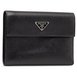 Prada-Black Prada Saffiano Trifold Compact Wallet-Black
