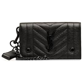 Saint Laurent-Black Saint Laurent Classic Monogram Matelasse Short Chain Flap Wallet Clutch Bag-Black