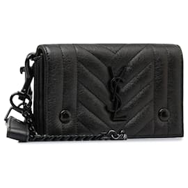 Saint Laurent-Black Saint Laurent Classic Monogram Matelasse Short Chain Flap Wallet Clutch Bag-Black