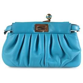 Fendi-Blue Fendi Leather Peekaboo Click Clutch Bag-Blue