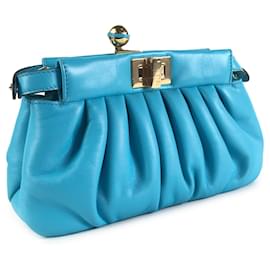 Fendi-Blue Fendi Leather Peekaboo Click Clutch Bag-Blue