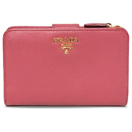 Prada-Pink Prada Saffiano Bi-fold Wallet-Pink