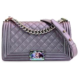 Chanel-Bolso bandolera con solapa para niño Chanel mediano sirena iridiscente en piel de becerro morado-Púrpura