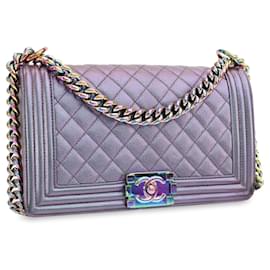 Chanel-Bolso bandolera con solapa para niño Chanel mediano sirena iridiscente en piel de becerro morado-Púrpura