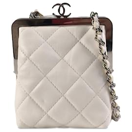 Chanel-White Chanel Lambskin and Plexiglass Kiss Clutch with Chain Crossbody Bag-White