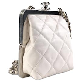 Chanel-Clutch Chanel em pele de cordeiro branca e plexiglass Kiss com bolsa crossbody de corrente-Branco