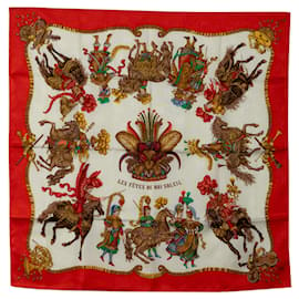 Hermès-Rote Hermes Les Fetes du Roi Soleil Seidenschalschals-Rot