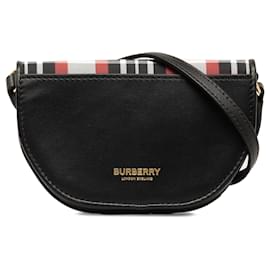 Burberry-Borsa a tracolla Olympia nera in nylon e pelle micro tartan Burberry-Nero