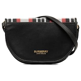 Burberry-Sac à bandoulière Burberry Olympia Micro Tartan en nylon et cuir noir-Noir