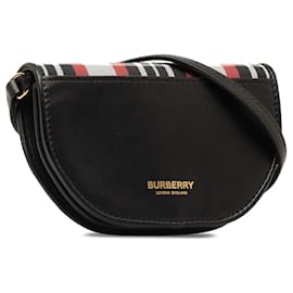 Burberry-Borsa a tracolla Olympia nera in nylon e pelle micro tartan Burberry-Nero