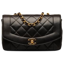Chanel-Bolsa Chanel pequena em pele de cordeiro Diana preta-Preto