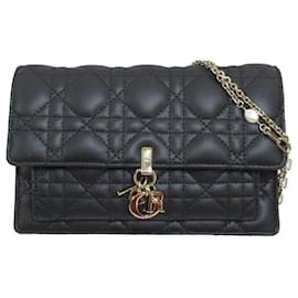 Dior-Black Dior Lambskin Cannage My Dior Daily Wallet on Chain Crossbody Bag-Black